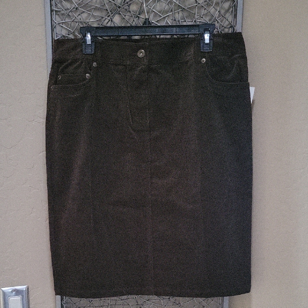 Sutton Studio Chocolate Brown Corduroy Pencil Skirt